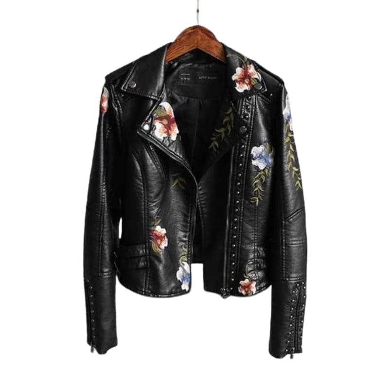 Damen Bikerjacke mit Reverskragen und Blumenmuster 1