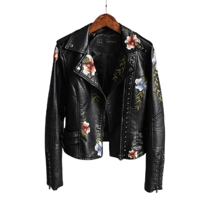 Damen Bikerjacke mit Reverskragen und Blumenmuster 1