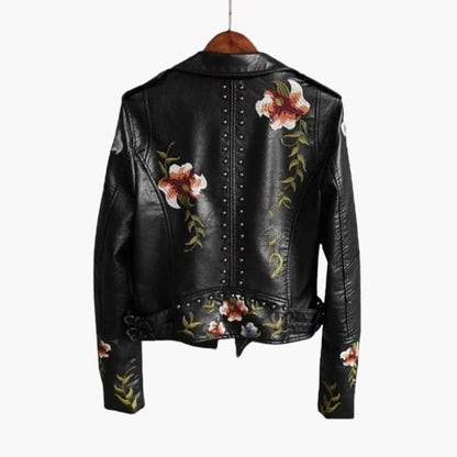 Damen Bikerjacke mit Reverskragen und Blumenmuster 2