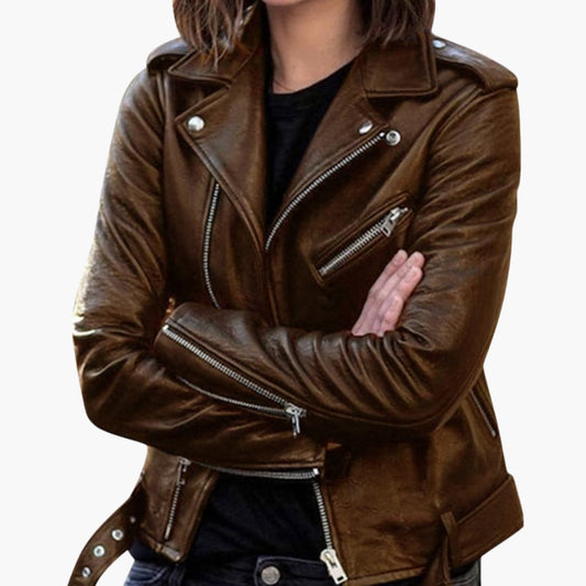 Damen Bikerjacke mit Reverskragen und Reißverschlusstaschen 0