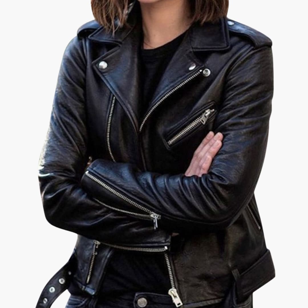 Damen Bikerjacke mit Reverskragen und Reißverschlusstaschen 1