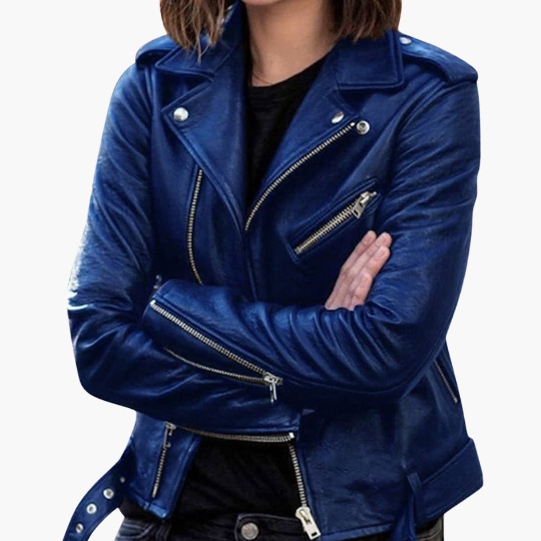 Damen Bikerjacke mit Reverskragen und Reißverschlusstaschen 2