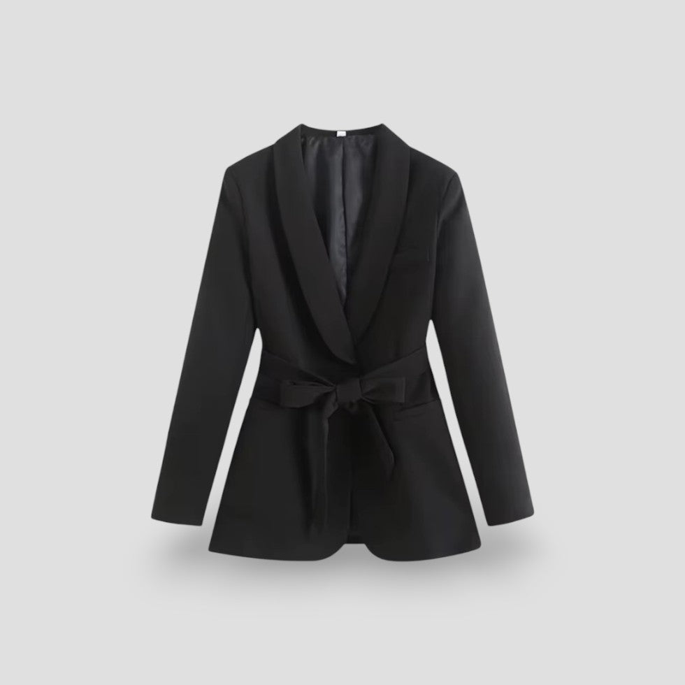 Damen Blazerjacke mit Gürtel und Schalkragen 1