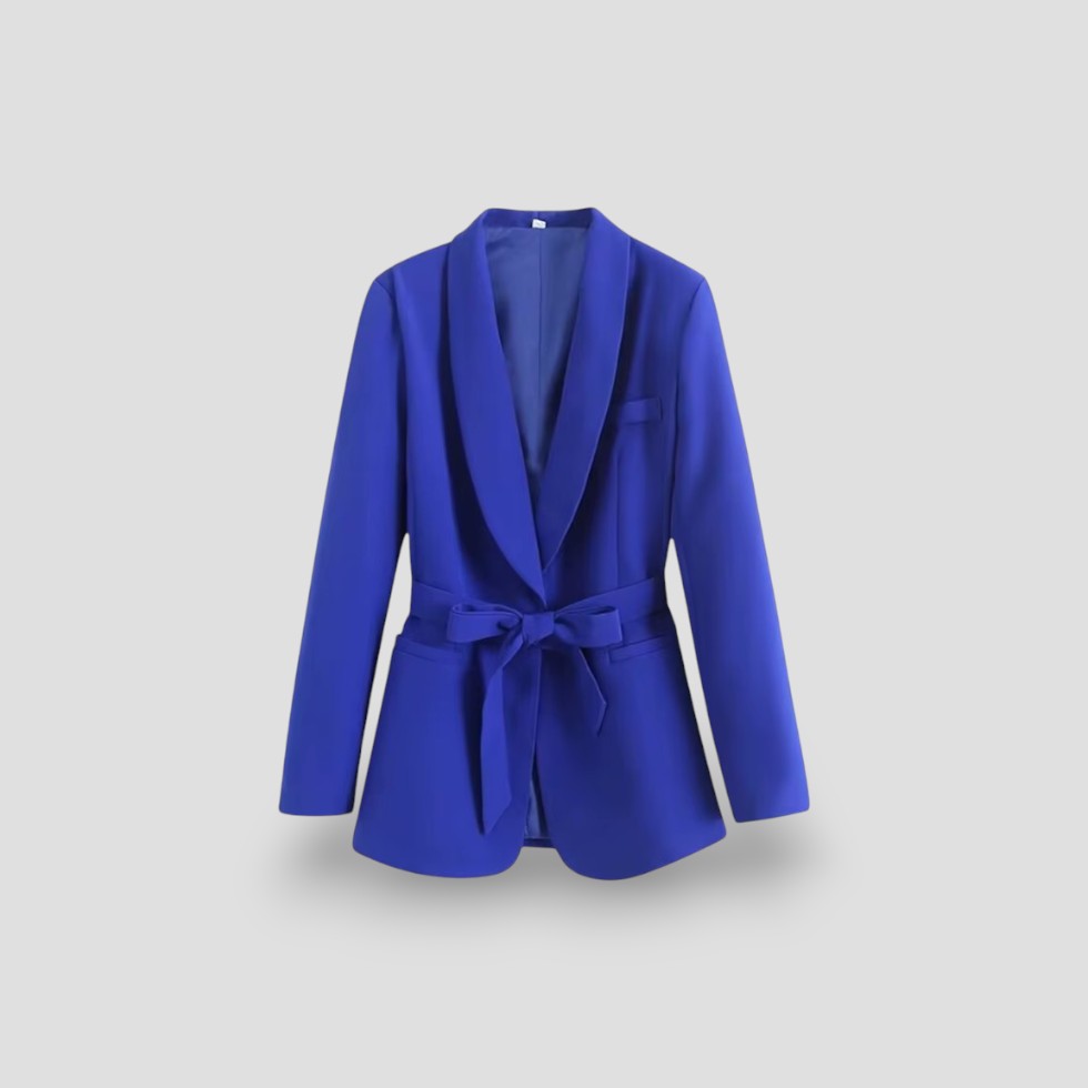 Damen Blazerjacke mit Gürtel und Schalkragen 2