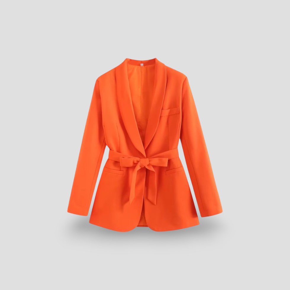 Damen Blazerjacke mit Gürtel und Schalkragen 3