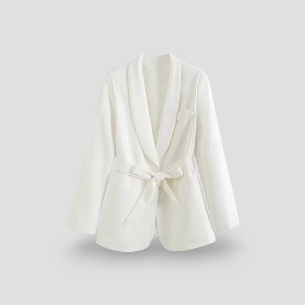 Damen Blazerjacke mit Gürtel und Schalkragen 4