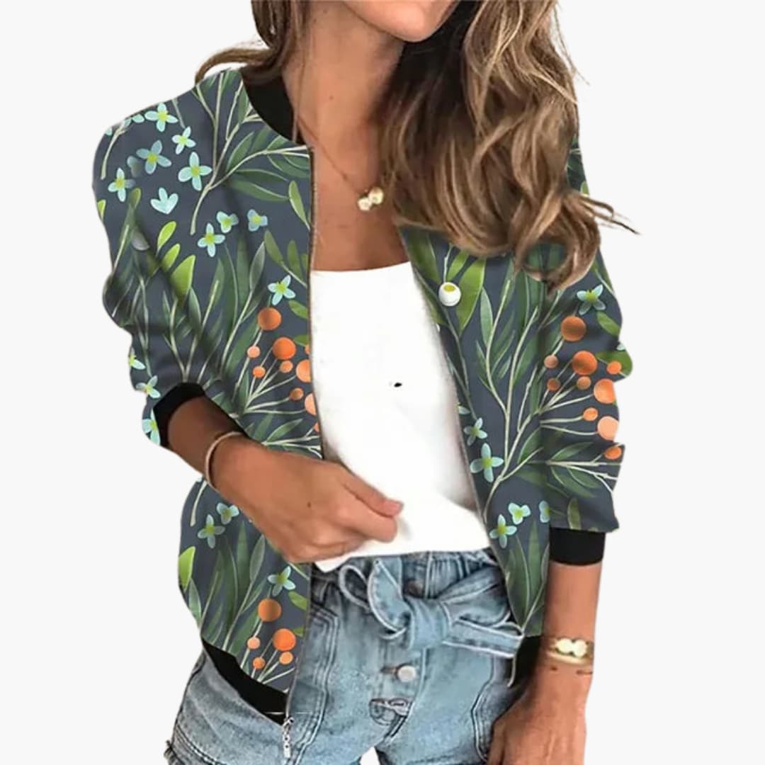 Damen Bomberjacke mit Frontreißverschluss und bedruckter Oberfläche 3