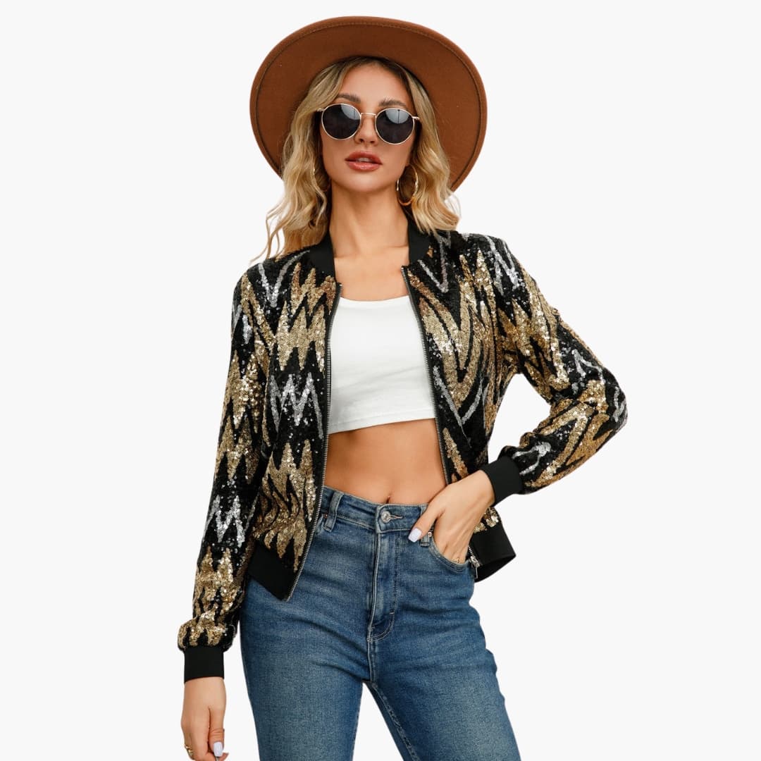 Damen Bomberjacke mit Pailletten 1