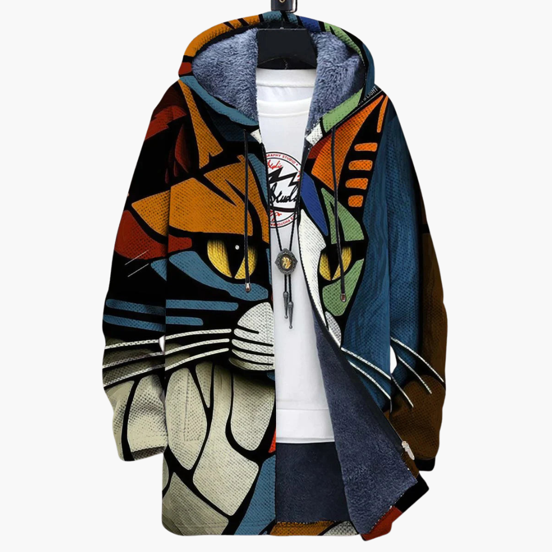 Damen Cardigan mit Knopfleiste und Katzenmotiv 0