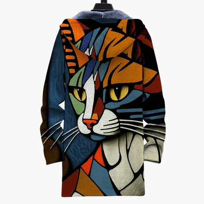 Damen Cardigan mit Knopfleiste und Katzenmotiv 1