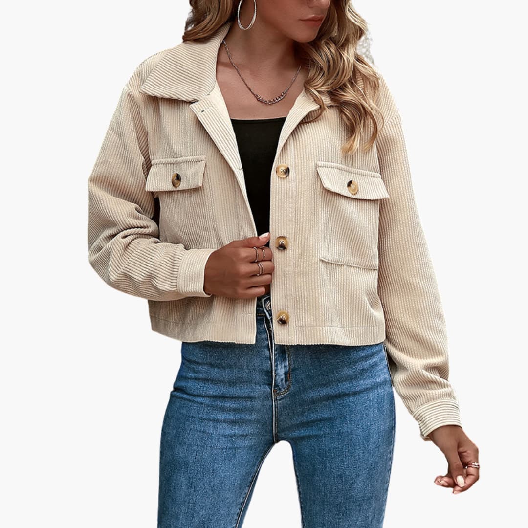 Damen Cordjacke mit Reverskragen und Knopfverschluss 0