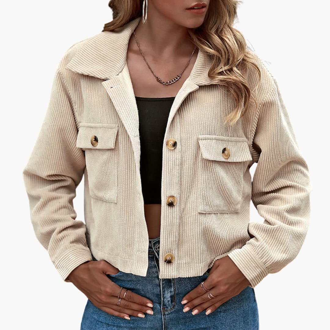 Damen Cordjacke mit Reverskragen und Knopfverschluss 1