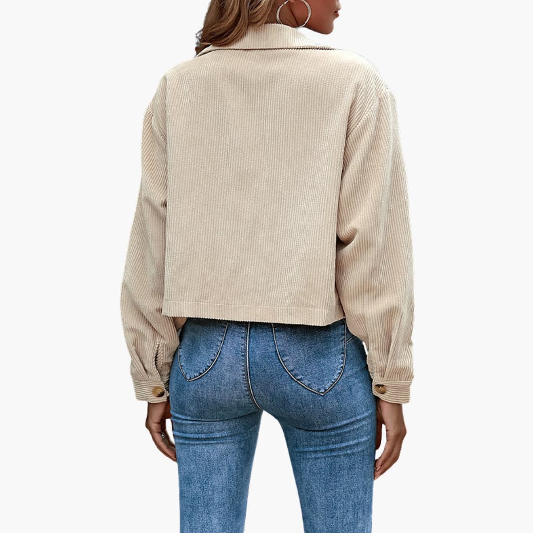 Damen Cordjacke mit Reverskragen und Knopfverschluss 2