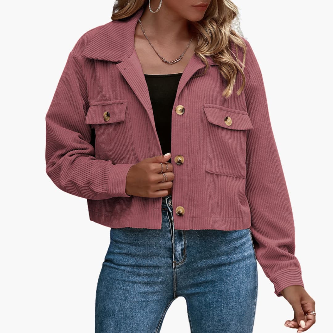 Damen Cordjacke mit Reverskragen und Knopfverschluss 3