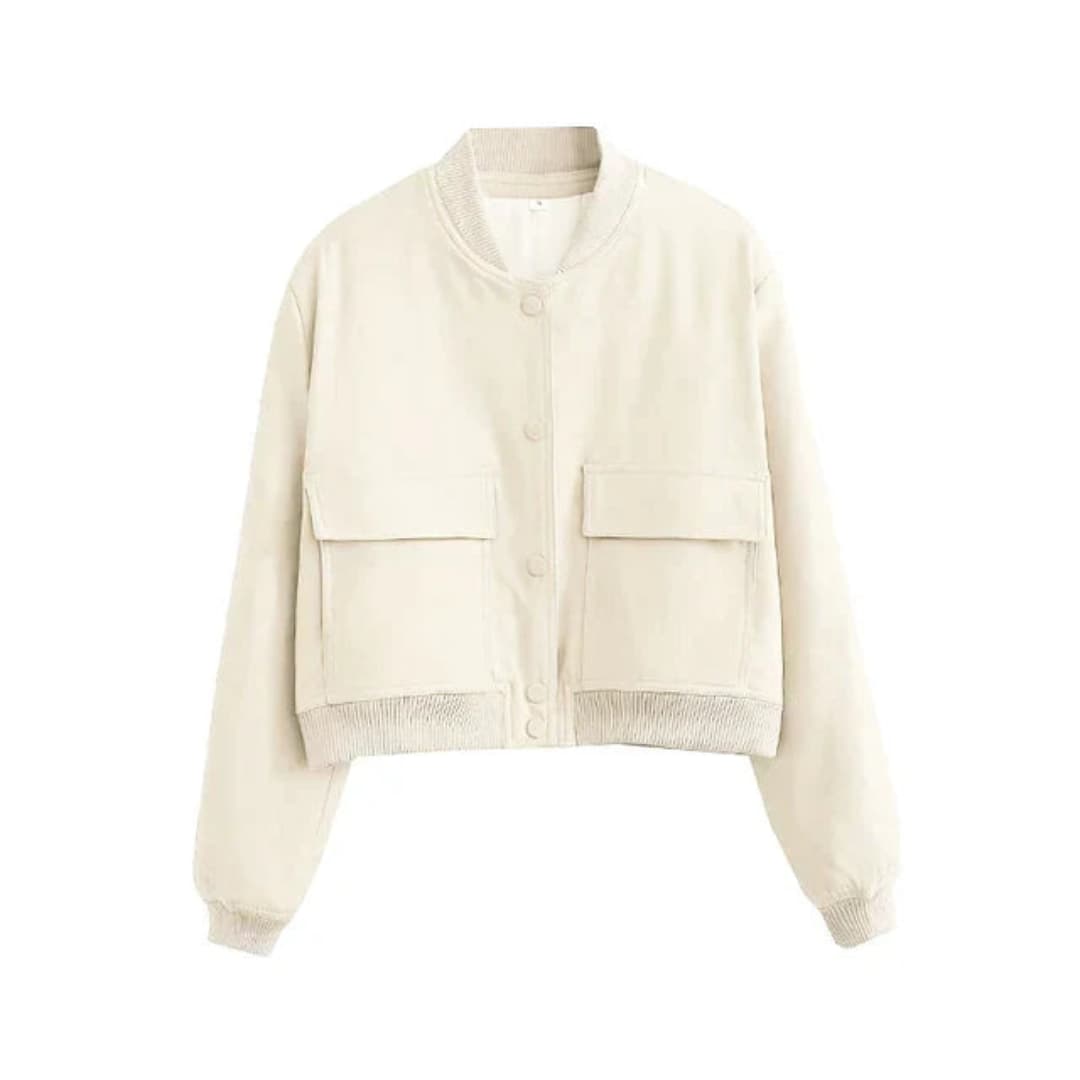 Damen Cropped Jacke mit Druckknöpfen und Klappentaschen 0