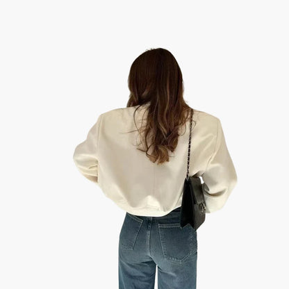 Damen Cropped Jacke mit Druckknöpfen und Klappentaschen 2