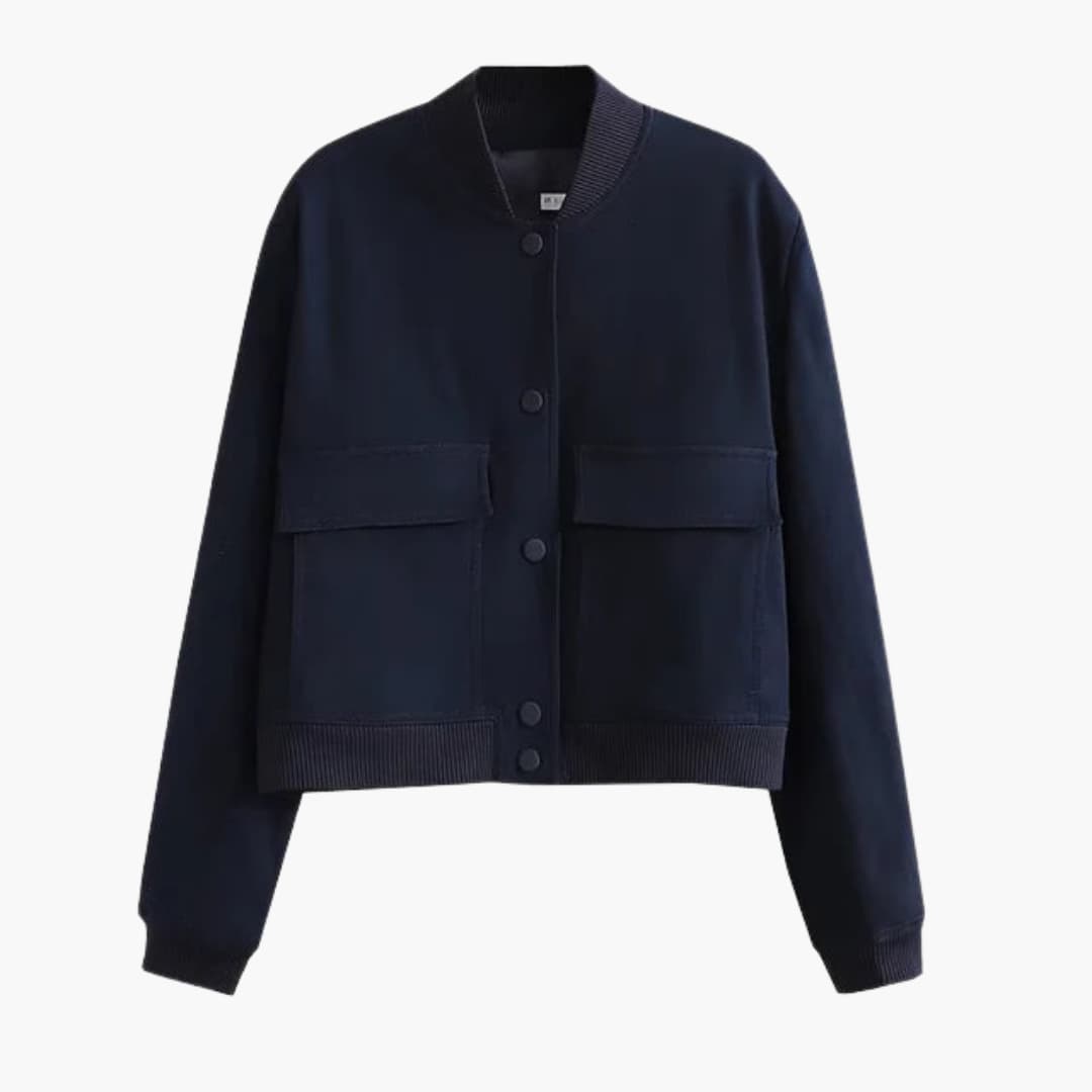 Damen Cropped Jacke mit Druckknöpfen und Klappentaschen 3