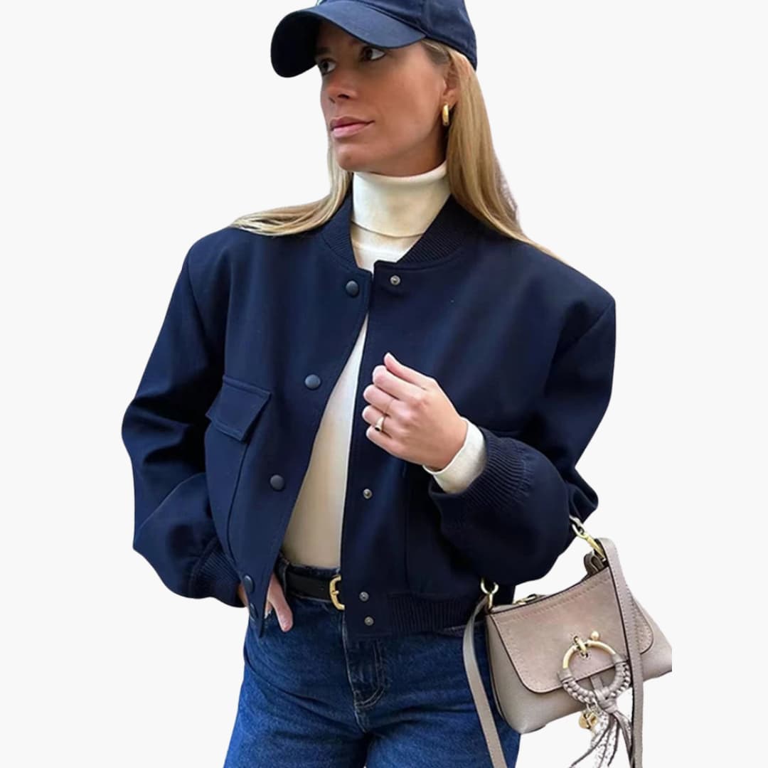 Damen Cropped Jacke mit Druckknöpfen und Klappentaschen 4