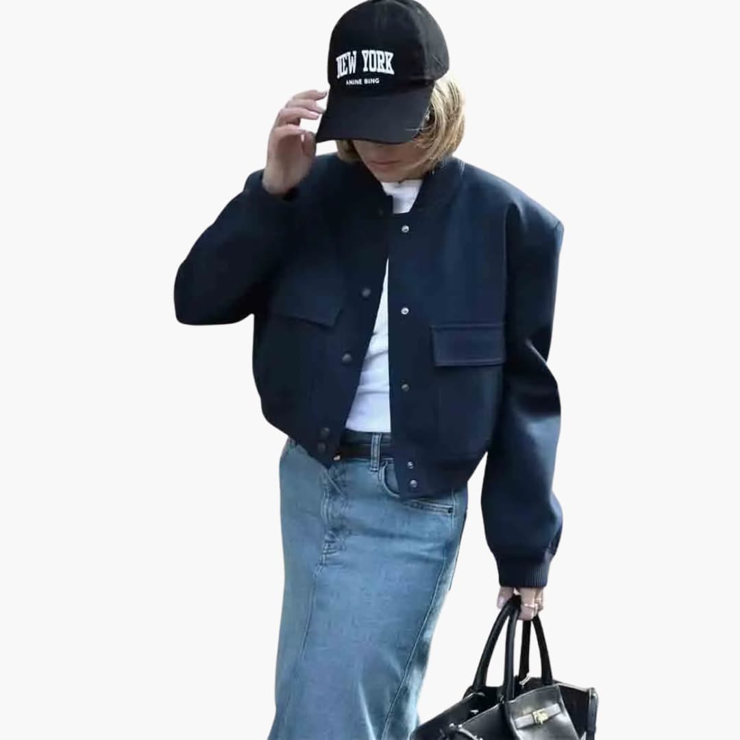 Damen Cropped Jacke mit Druckknöpfen und Klappentaschen 5