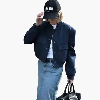 Damen Cropped Jacke mit Druckknöpfen und Klappentaschen 5