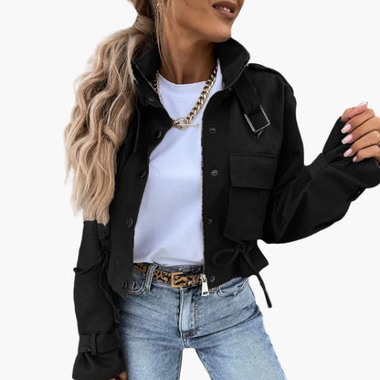 Damen Cropped Jacke mit Klappentaschen und Reißverschluss 0