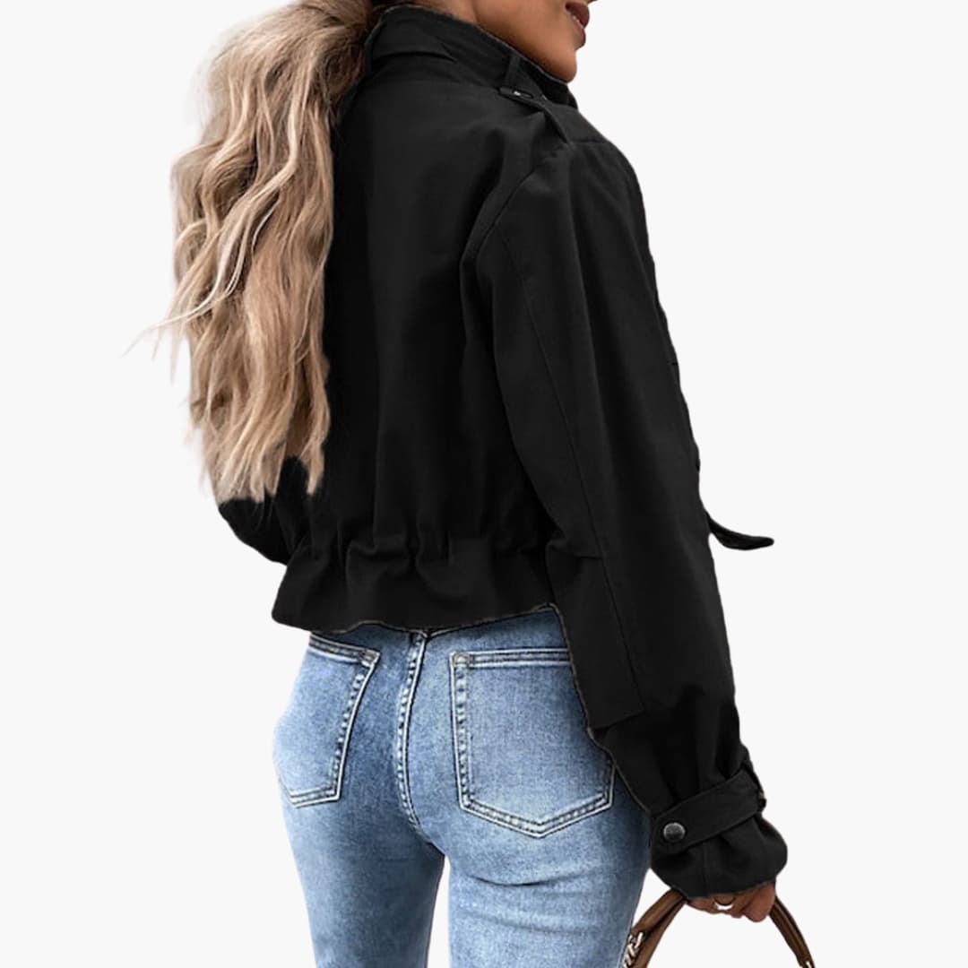 Damen Cropped Jacke mit Klappentaschen und Reißverschluss 3