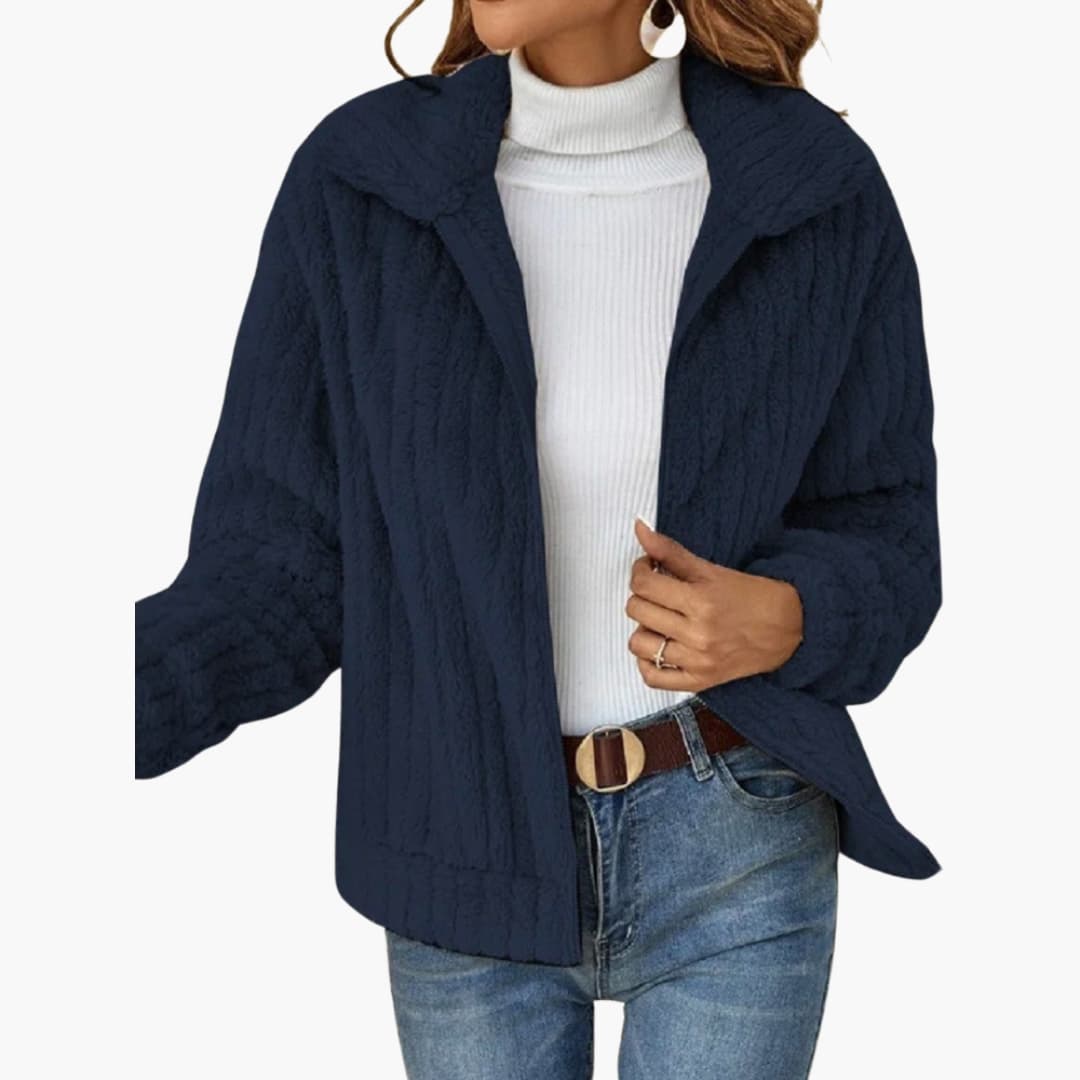 Damen Fleecejacke mit offenem Frontdesign und breitem Reverskragen 0