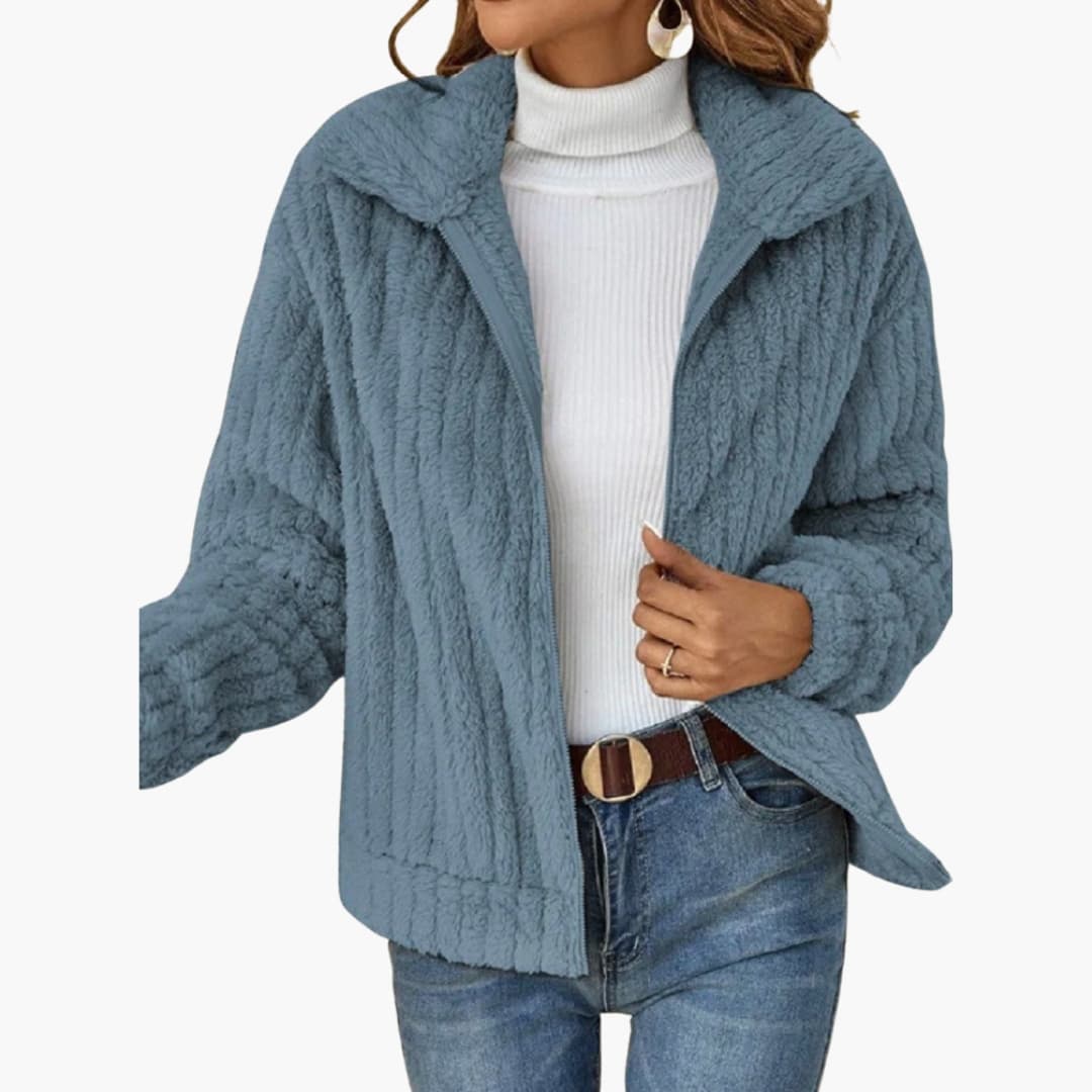 Damen Fleecejacke mit offenem Frontdesign und breitem Reverskragen 1