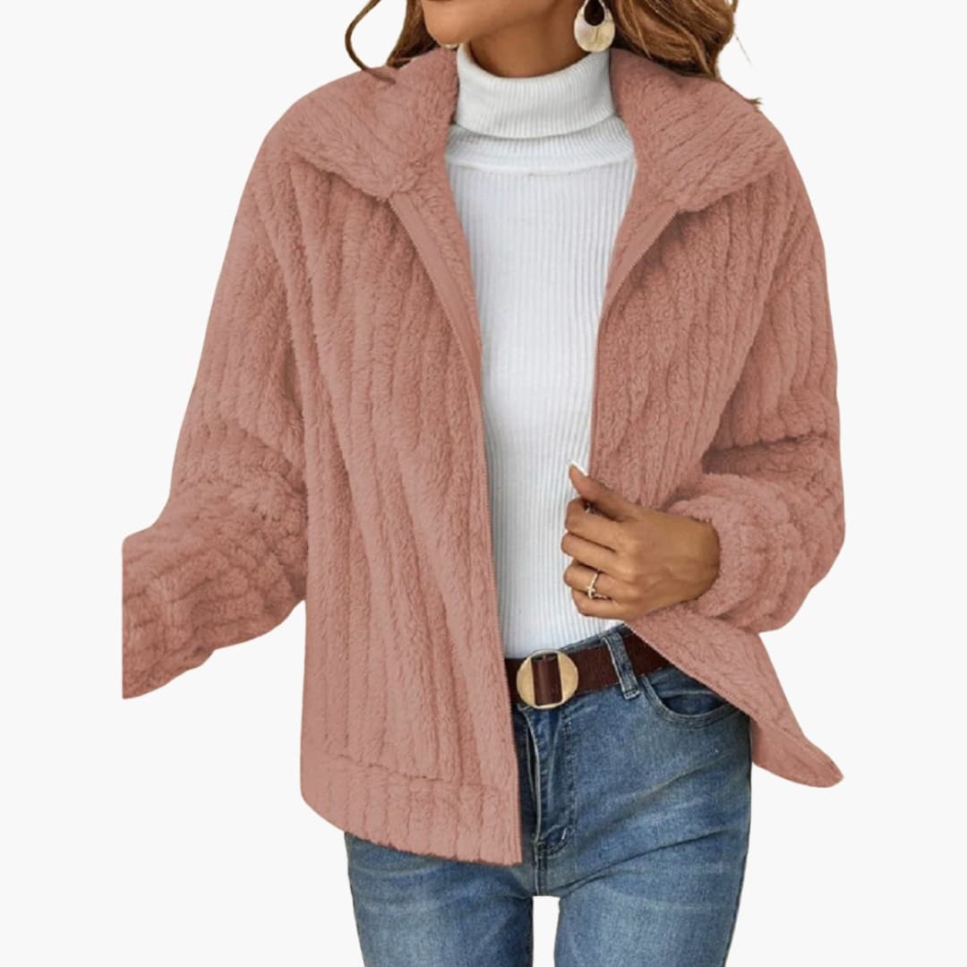 Damen Fleecejacke mit offenem Frontdesign und breitem Reverskragen 2