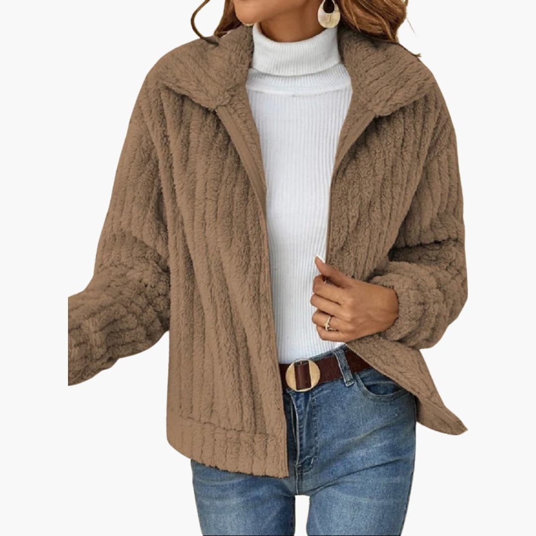 Damen Fleecejacke mit offenem Frontdesign und breitem Reverskragen 3