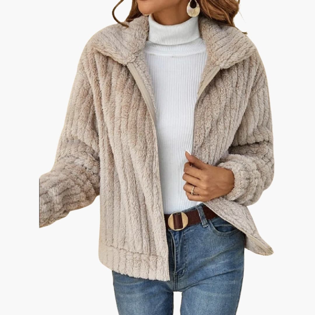 Damen Fleecejacke mit offenem Frontdesign und breitem Reverskragen 4