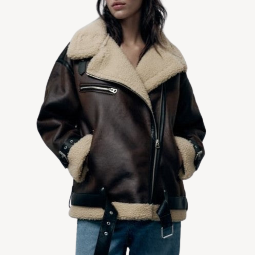 Damen Fliegerjacke aus Lammfellimitat Braun 2