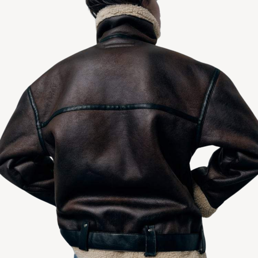 Damen Fliegerjacke aus Lammfellimitat Braun 3