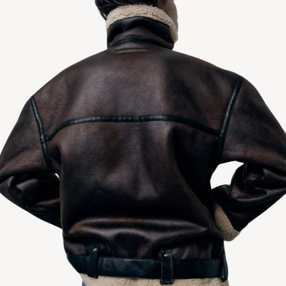 Damen Fliegerjacke aus Lammfellimitat Braun 3