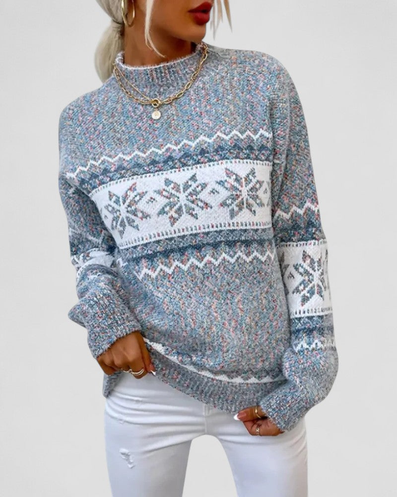 Damen Gestrickter Fair Isle Winter-Schneeflockenpullover 0