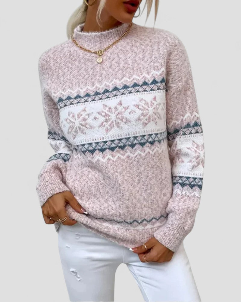 Damen Gestrickter Fair Isle Winter-Schneeflockenpullover 1
