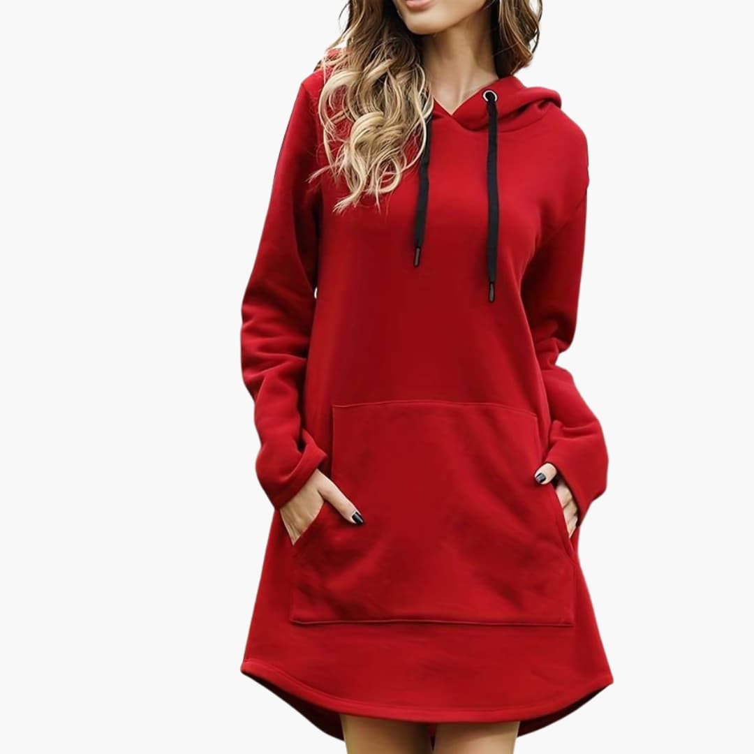 Damen Hoodie-Kleid mit Kordelzugkapuze und Fronttasche 0