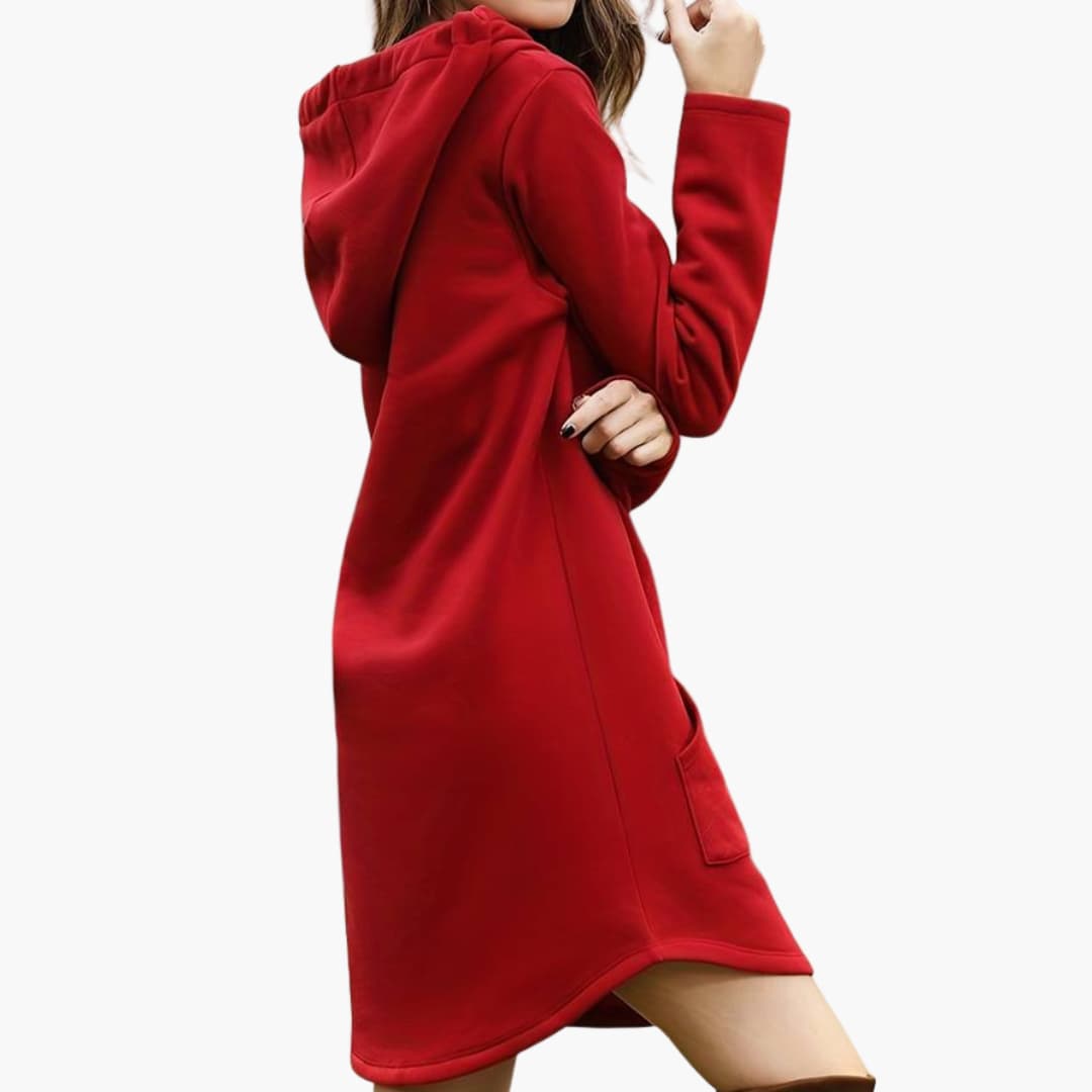 Damen Hoodie-Kleid mit Kordelzugkapuze und Fronttasche 1