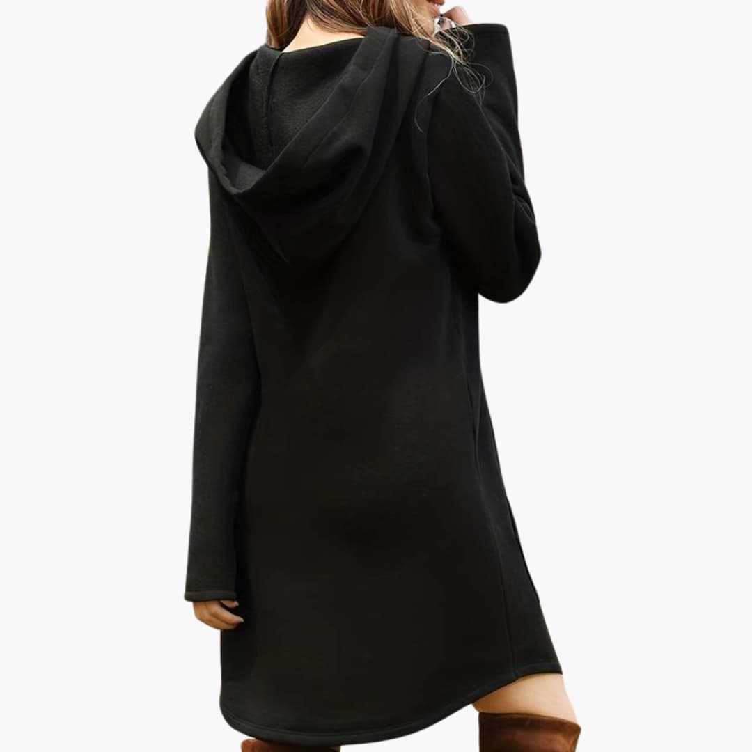 Damen Hoodie-Kleid mit Kordelzugkapuze und Fronttasche 3