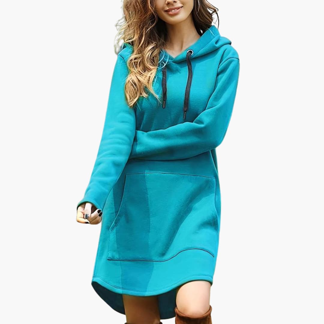 Damen Hoodie-Kleid mit Kordelzugkapuze und Fronttasche 4