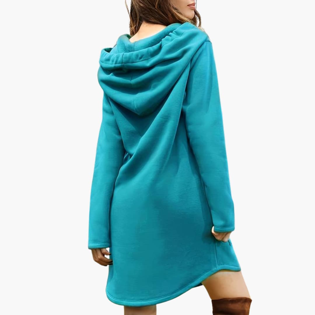 Damen Hoodie-Kleid mit Kordelzugkapuze und Fronttasche 5