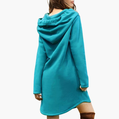 Damen Hoodie-Kleid mit Kordelzugkapuze und Fronttasche 5