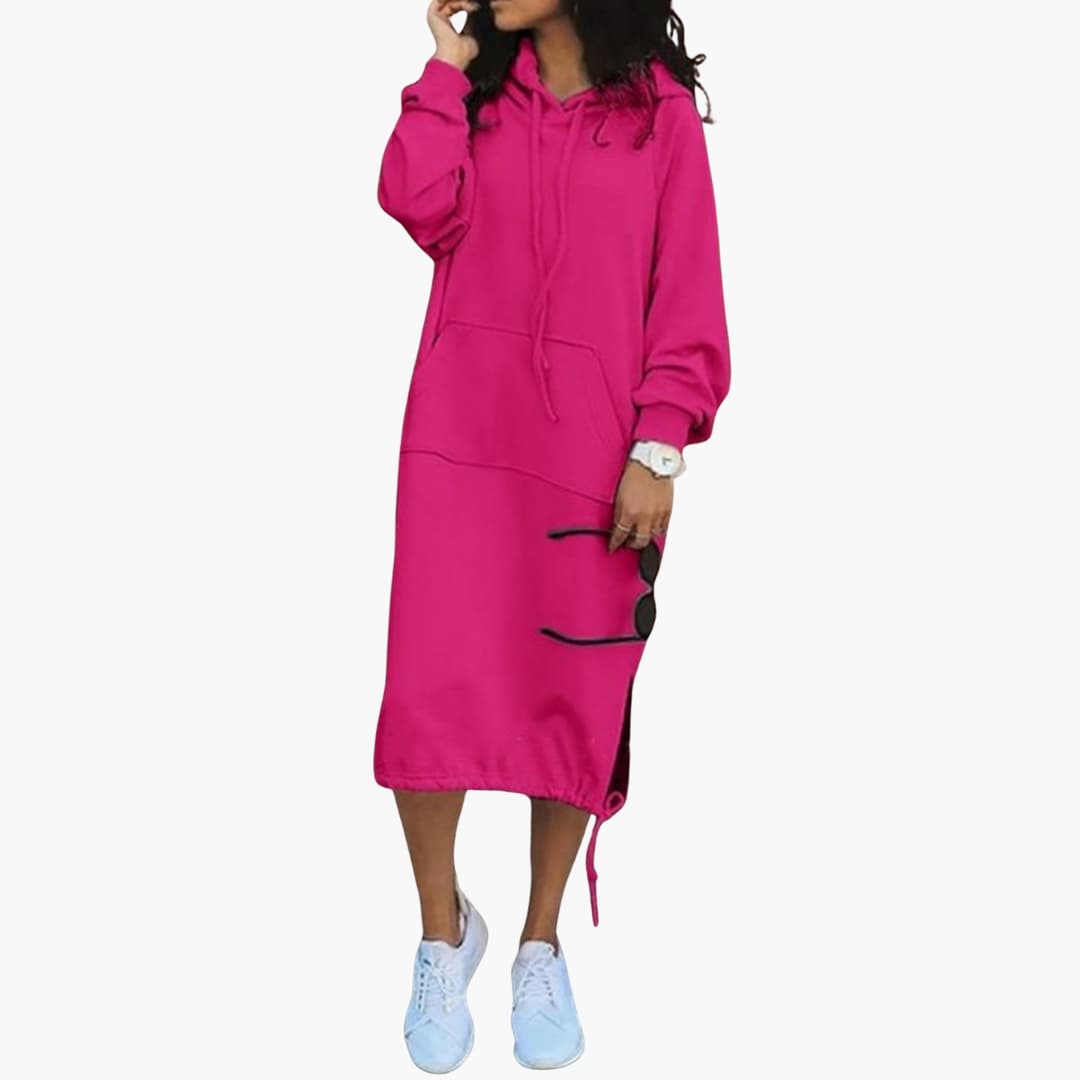 Damen Hoodie Kleid mit langen Ärmeln und Fronttasche 0