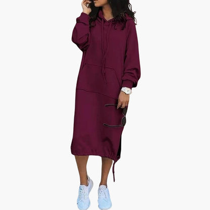 Damen Hoodie Kleid mit langen Ärmeln und Fronttasche 4