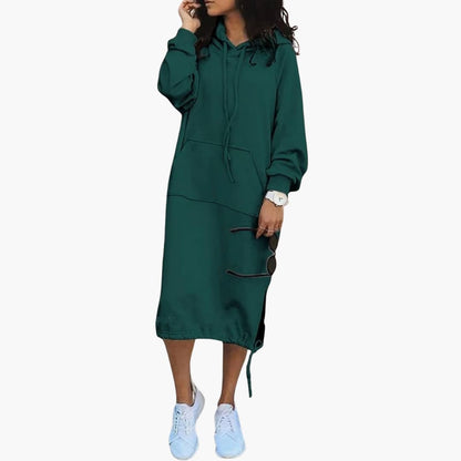 Damen Hoodie Kleid mit langen Ärmeln und Fronttasche 6
