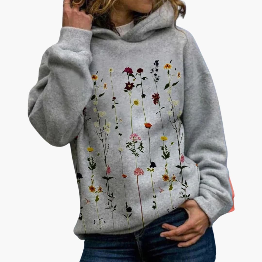 Damen Hoodie mit Blumen Print 0