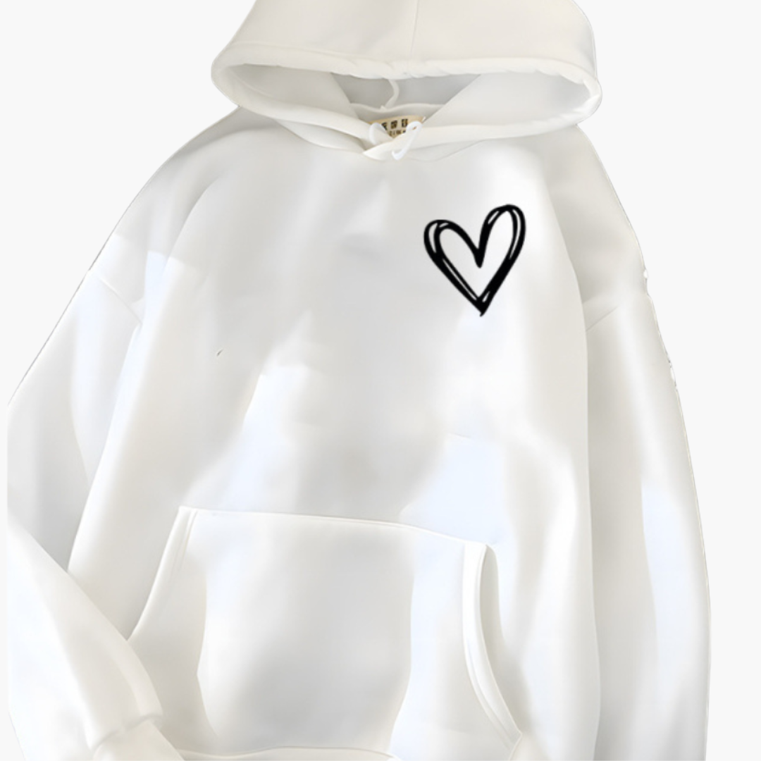 Damen Hoodie mit Kapuze und Herzmotiv 0