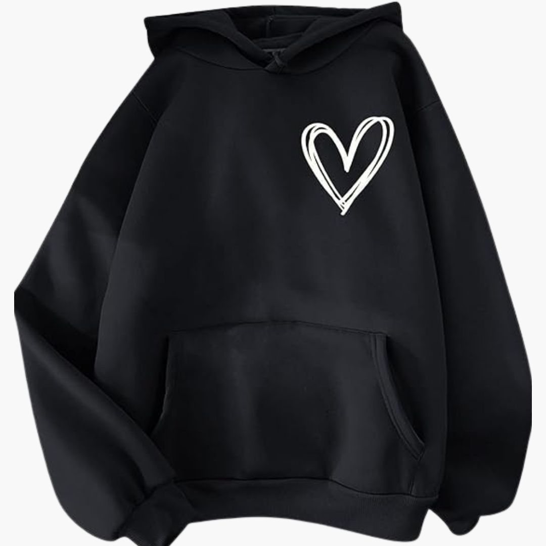 Damen Hoodie mit Kapuze und Herzmotiv 1