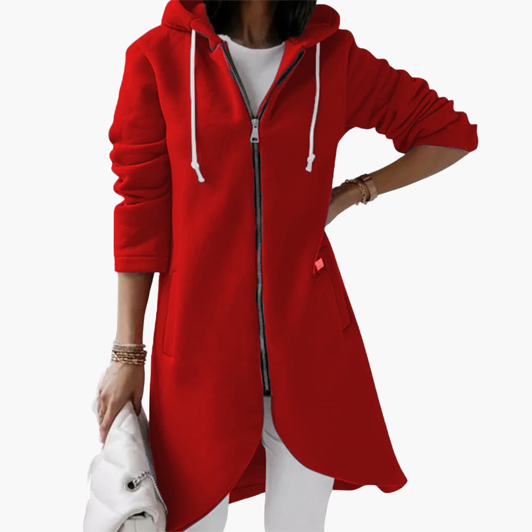 Damen Hoodie mit Reißverschluss und langem Saum 0