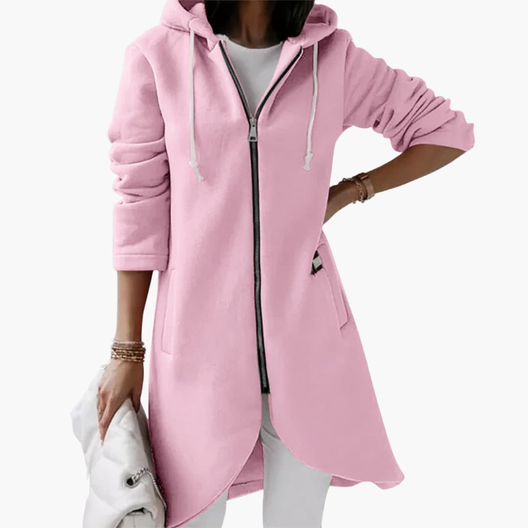 Damen Hoodie mit Reißverschluss und langem Saum 1